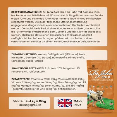 Dr John Gold mit Huhn für große Hunderassen