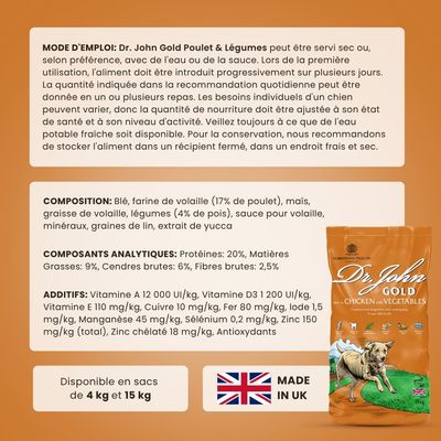 Croquettes chien adulte grande race – Dr John Gold Poulet