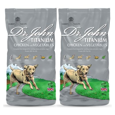 Croquettes chien actif & junior – Dr John Titanium Poulet 2x15 kg