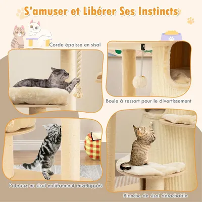 GIANTEX Arbre à Chat 173cm en Bois, Perchoir Supérieur, Condo à 3 Étages