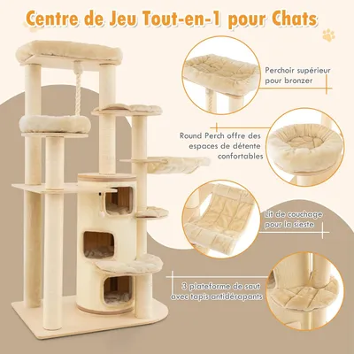 GIANTEX Arbre à Chat 173cm en Bois, Perchoir Supérieur, Condo à 3 Étages