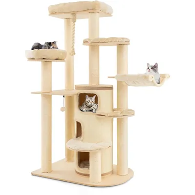 GIANTEX Arbre à Chat 173cm en Bois, Perchoir Supérieur, Condo à 3 Étages