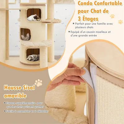 GIANTEX Arbre à Chat 173cm en Bois, Perchoir Supérieur, Condo à 3 Étages