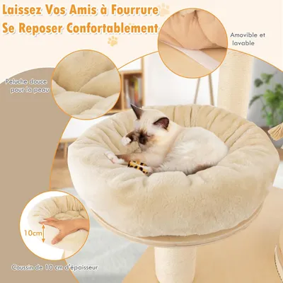 GIANTEX Arbre à Chat 173cm en Bois, Perchoir Supérieur, Condo à 3 Étages