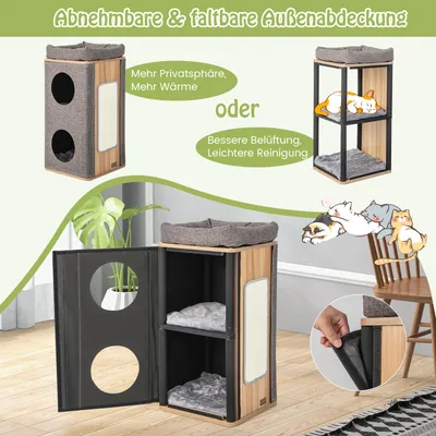 GIANTEX Katzenhaus Mit 3 Ebenen Und Abnehmbarer Sisal-Kratzmatte GIANTEX Katzenhaus Mit 3 Ebenen Und Abnehmbarer Sisal-Kratzmatte