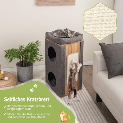 GIANTEX Katzenhaus Mit 3 Ebenen Und Abnehmbarer Sisal-Kratzmatte