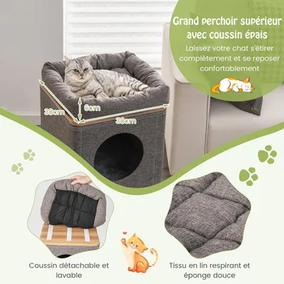 GIANTEX Maison pour Chat à 3 Niveaux avec Tapis à Gratter en Sisal Amovible