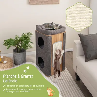 GIANTEX Maison pour Chat à 3 Niveaux avec Tapis à Gratter en Sisal Amovible