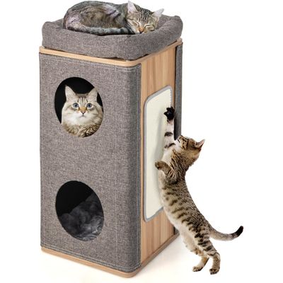 GIANTEX Maison pour Chat à 3 Niveaux avec Tapis à Gratter en Sisal Amovible