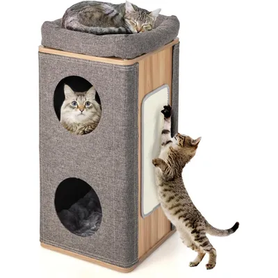 GIANTEX Maison pour Chat à 3 Niveaux avec Tapis à Gratter en Sisal Amovible