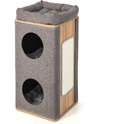 GIANTEX Maison pour Chat à 3 Niveaux avec Tapis à Gratter en Sisal Amovible