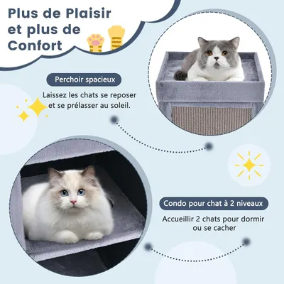 GIANTEX 3 Niveaux Niche pour Chats Détachables, Griffoir Planche Amovible