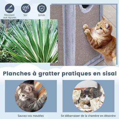 GIANTEX 3 Niveaux Niche pour Chats Détachables, Griffoir Planche Amovible