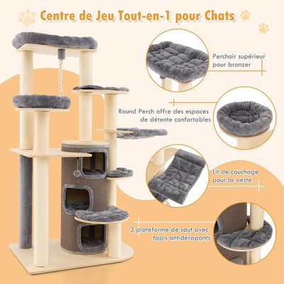GIANTEX Arbre à Chat 173cm en Bois, Perchoir Supérieur, Condo à 3 Étages