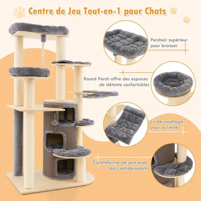 GIANTEX Arbre à Chat 173cm en Bois, Perchoir Supérieur, Condo à 3 Étages
