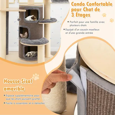 GIANTEX Arbre à Chat 173cm en Bois, Perchoir Supérieur, Condo à 3 Étages