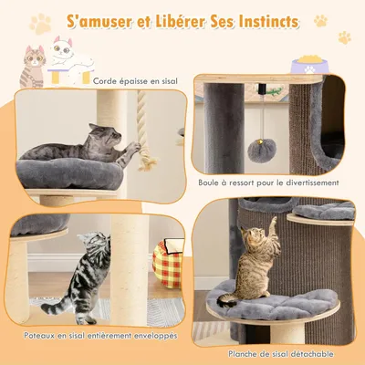 GIANTEX Arbre à Chat 173cm en Bois, Perchoir Supérieur, Condo à 3 Étages