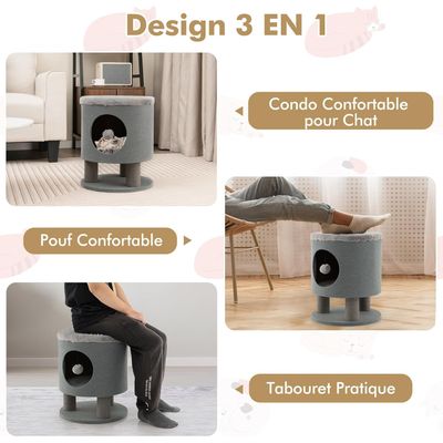 GIANTEX Maison de Chat avec Griffoirs, Balle en Peluche, Condo Confortable