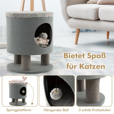GIANTEX Katzenhaus Mit Kratzflächen, Plüschball, Gemütliches Katzenhaus