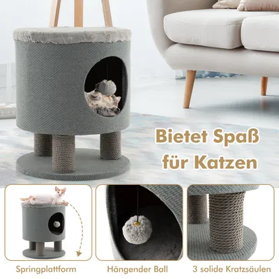 GIANTEX Katzenhaus Mit Kratzflächen, Plüschball, Gemütliches Katzenhaus GIANTEX Katzenhaus Mit Kratzflächen, Plüschball, Gemütliches Katzenhaus