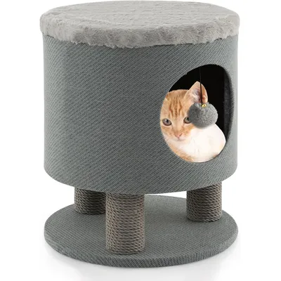 GIANTEX Maison de Chat avec Griffoirs, Balle en Peluche, Condo Confortable