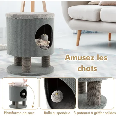 GIANTEX Maison de Chat avec Griffoirs, Balle en Peluche, Condo Confortable