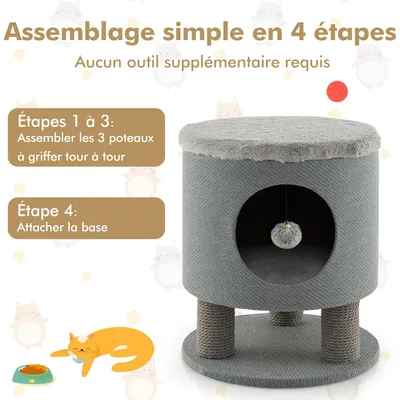 GIANTEX Maison de Chat avec Griffoirs, Balle en Peluche, Condo Confortable