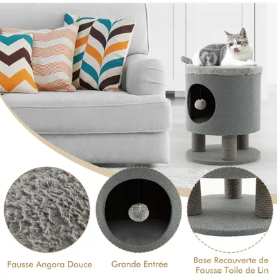GIANTEX Maison de Chat avec Griffoirs, Balle en Peluche, Condo Confortable