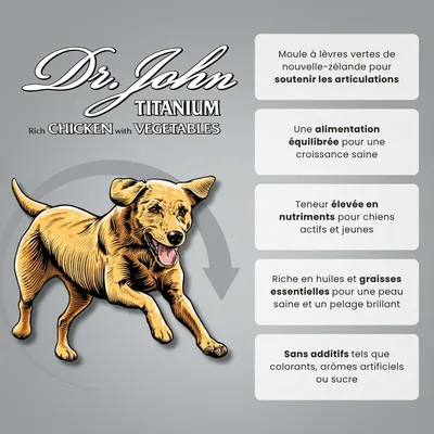 Croquettes chien actif & junior – Dr John Titanium Poulet