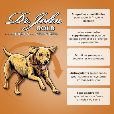 Croquettes chien adulte grande race – Dr John Gold Poulet