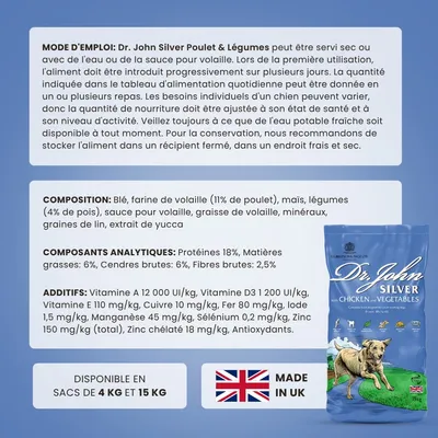 Croquettes chien senior & light – Dr John Silver Poulet