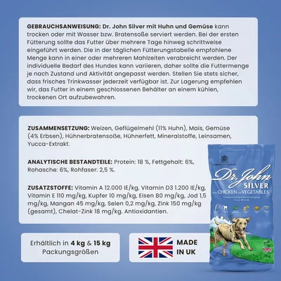 Dr John Silver mit Huhn – Senior & Light Hundefutter, 2 x 4 kg Dr John Silver mit Huhn – Senior & Light Hundefutter, 2 x 4 kg