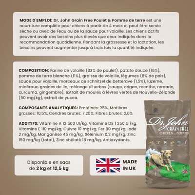 Croquettes chien adulte sans céréales – Dr John Poulet