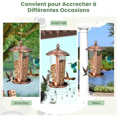 Giantex Mangeoire à Oiseaux à Suspendre,2 Tubes pour Différentes Graines
