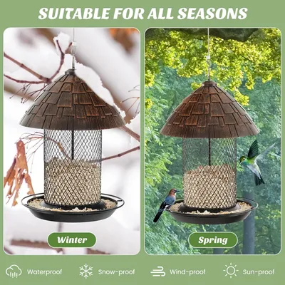 Giantex Mangeoire à Oiseaux en Métal 2 L ,Trous de Drainage