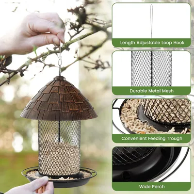 Giantex Mangeoire à Oiseaux en Métal 2 L ,Trous de Drainage