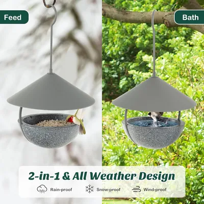 GIANTEX Mangeoire pour Oiseaux Suspendu,Toit en Métal , Bain pour Oiseaux