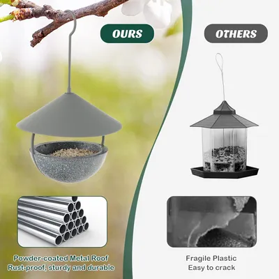 GIANTEX Mangeoire pour Oiseaux Suspendu,Toit en Métal , Bain pour Oiseaux