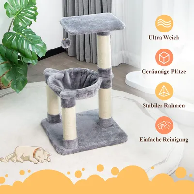 GIANTEX Multifunktionaler Kratzbaum 64Cm Mit Plattform Hängematte Bis 10Kg GIANTEX Multifunktionaler Kratzbaum 64Cm Mit Plattform Hängematte Bis 10Kg
