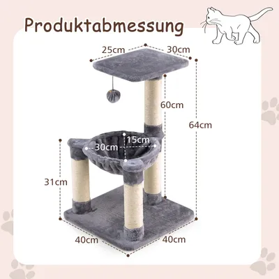 GIANTEX Multifunktionaler Kratzbaum 64Cm Mit Plattform Hängematte Bis 10Kg GIANTEX Multifunktionaler Kratzbaum 64Cm Mit Plattform Hängematte Bis 10Kg