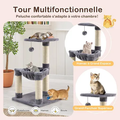 GIANTEX Arbre à Chat 64 CM avec Poteaux, Nid et Boule Suspendue