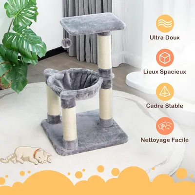 GIANTEX Arbre à Chat 64 CM avec Poteaux, Nid et Boule Suspendue