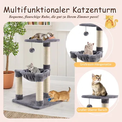 GIANTEX Multifunktionaler Kratzbaum 64Cm Mit Plattform Hängematte Bis 10Kg GIANTEX Multifunktionaler Kratzbaum 64Cm Mit Plattform Hängematte Bis 10Kg