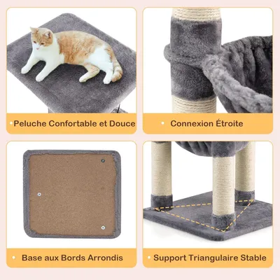 GIANTEX Arbre à Chat 64 CM avec Poteaux, Nid et Boule Suspendue