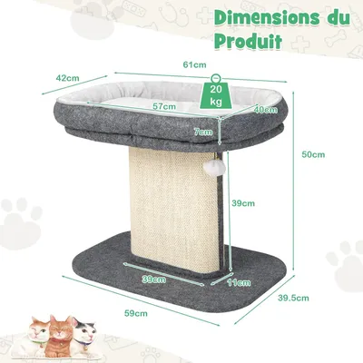 GIANTEX Arbre à Chat 50 CM avec Poteaux, Nid Confortable et Boule Suspendue