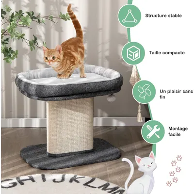 GIANTEX Arbre à Chat 50 CM avec Poteaux, Nid Confortable et Boule Suspendue