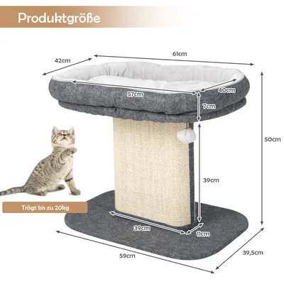 GIANTEX Kratzbaum 50 cm Mit Stangen, Gemütlichem Nest Und Hängender Kugel