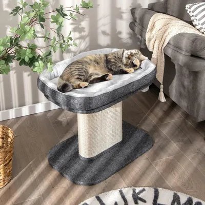 GIANTEX Arbre à Chat 50 CM avec Poteaux, Nid Confortable et Boule Suspendue