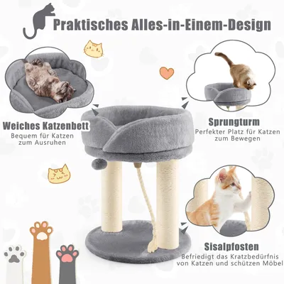 GIANTEX Kratzbaum Mit Stangen, Abnehmbarem Nest Und Hängender Kugel GIANTEX Kratzbaum Mit Stangen, Abnehmbarem Nest Und Hängender Kugel