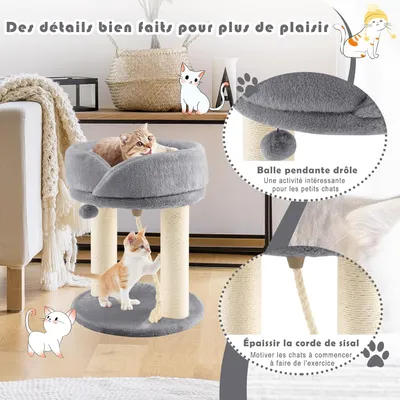 GIANTEX Arbre à Chat avec Poteaux, Nid Détachable et Boule Suspendue